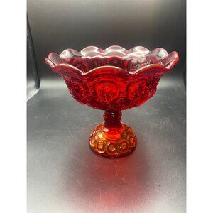 Moon Star Pedestal Compote Amberina  L E Smith